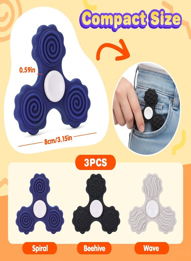 Dalycro 3 PCS Silicone Fidget Spinners, Sensory Toys for Adults and Kids, Textured Spinners for Fun Autism Anxiety Stress Relief Classroom Office and Travel (Multicolor-1) - Image 2